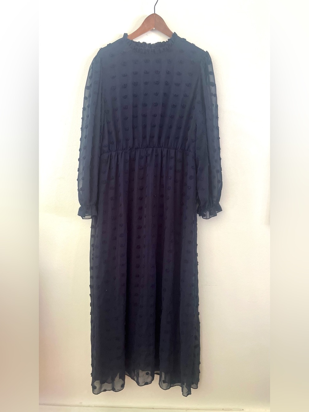 Shein Curve Maxi Dress Swiss Dot Textured Polka Dot Navy Blue Women's Size XXL